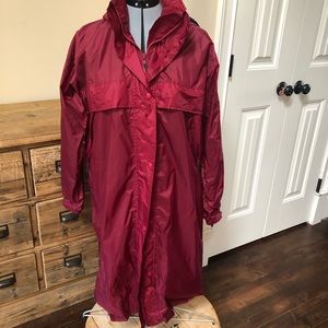 LL BEAN Rain Coat Long  Burgundy Red  M